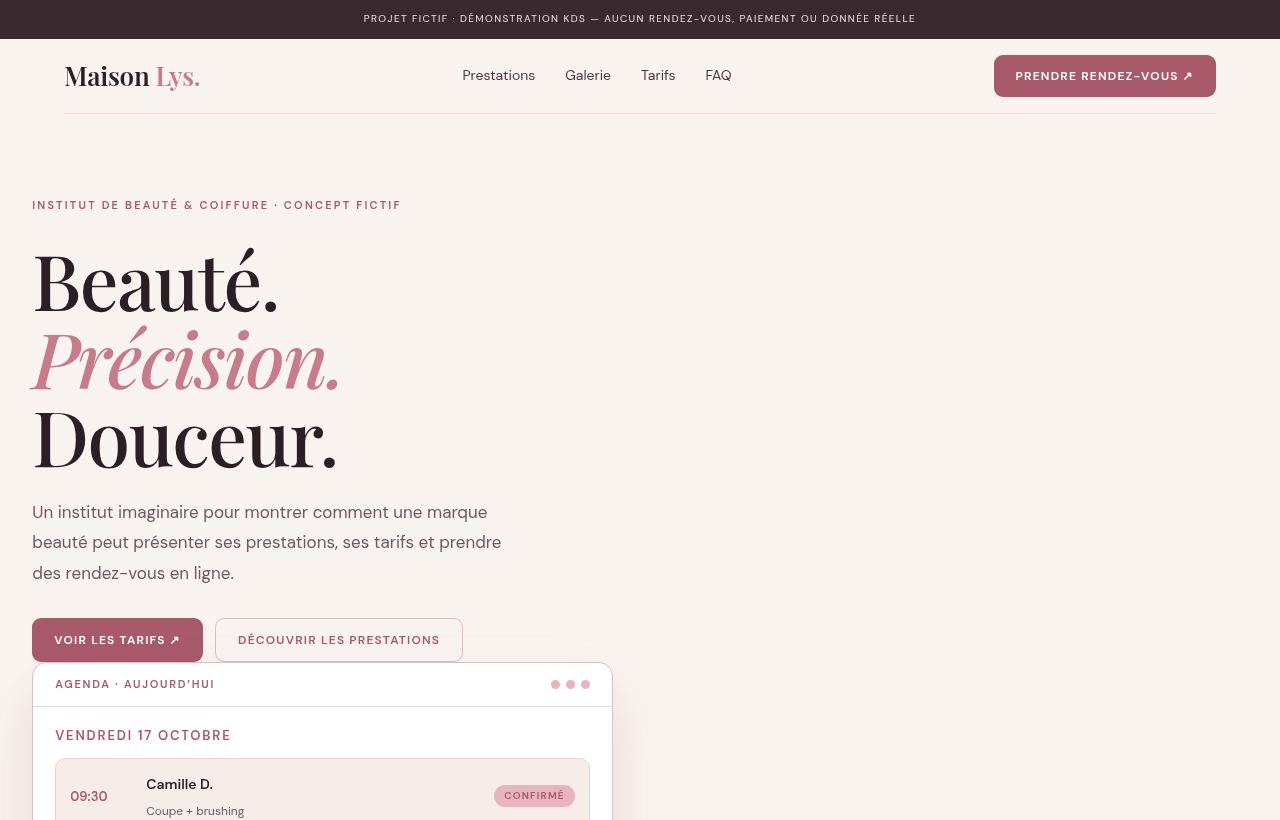 Aperçu du site de démonstration Maison Lys, institut de beauté fictif